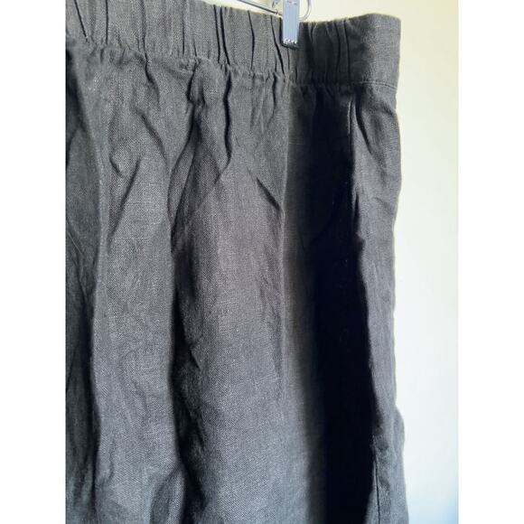 Flax Linen Maxi Skirt Slit Elastic Waist Large Black Lagenlook Prairie Boho - Picture 4 of 6